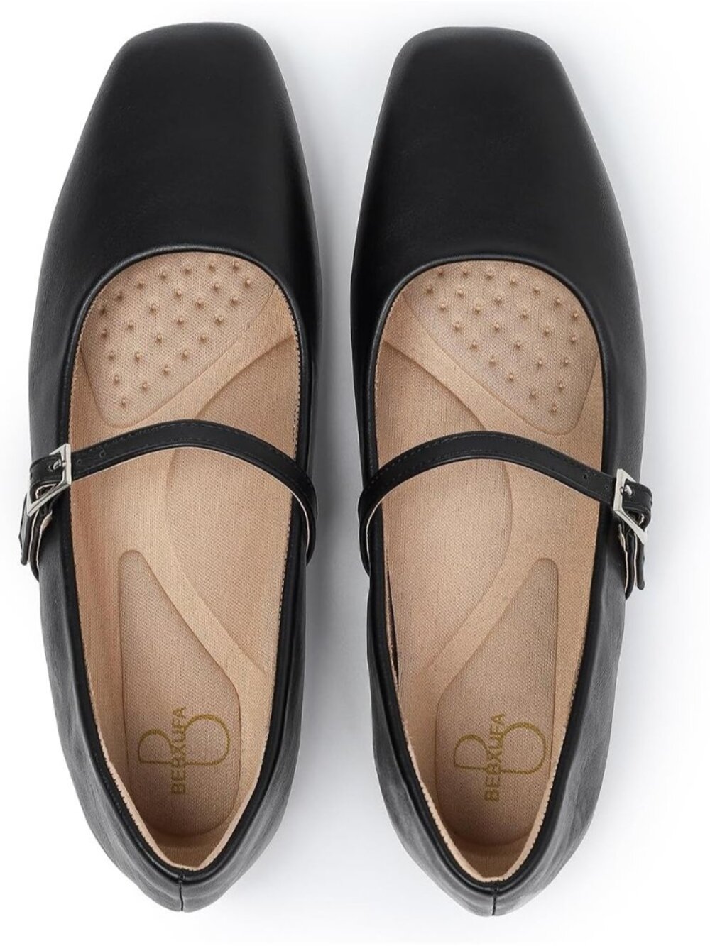 〽️Women's Mary Jane Flats Black Leather Comfortable Dressy Adjustable Strap